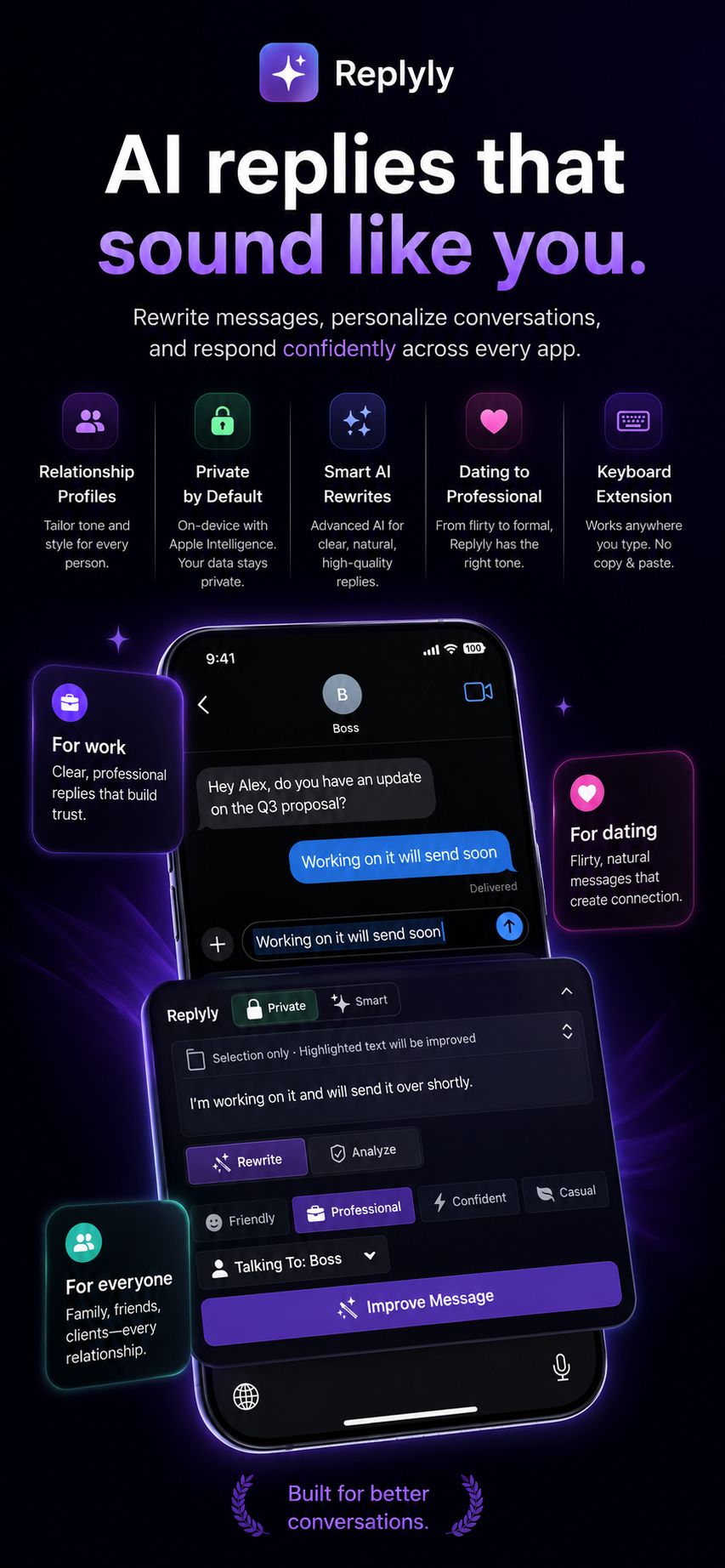 Replyly app screen